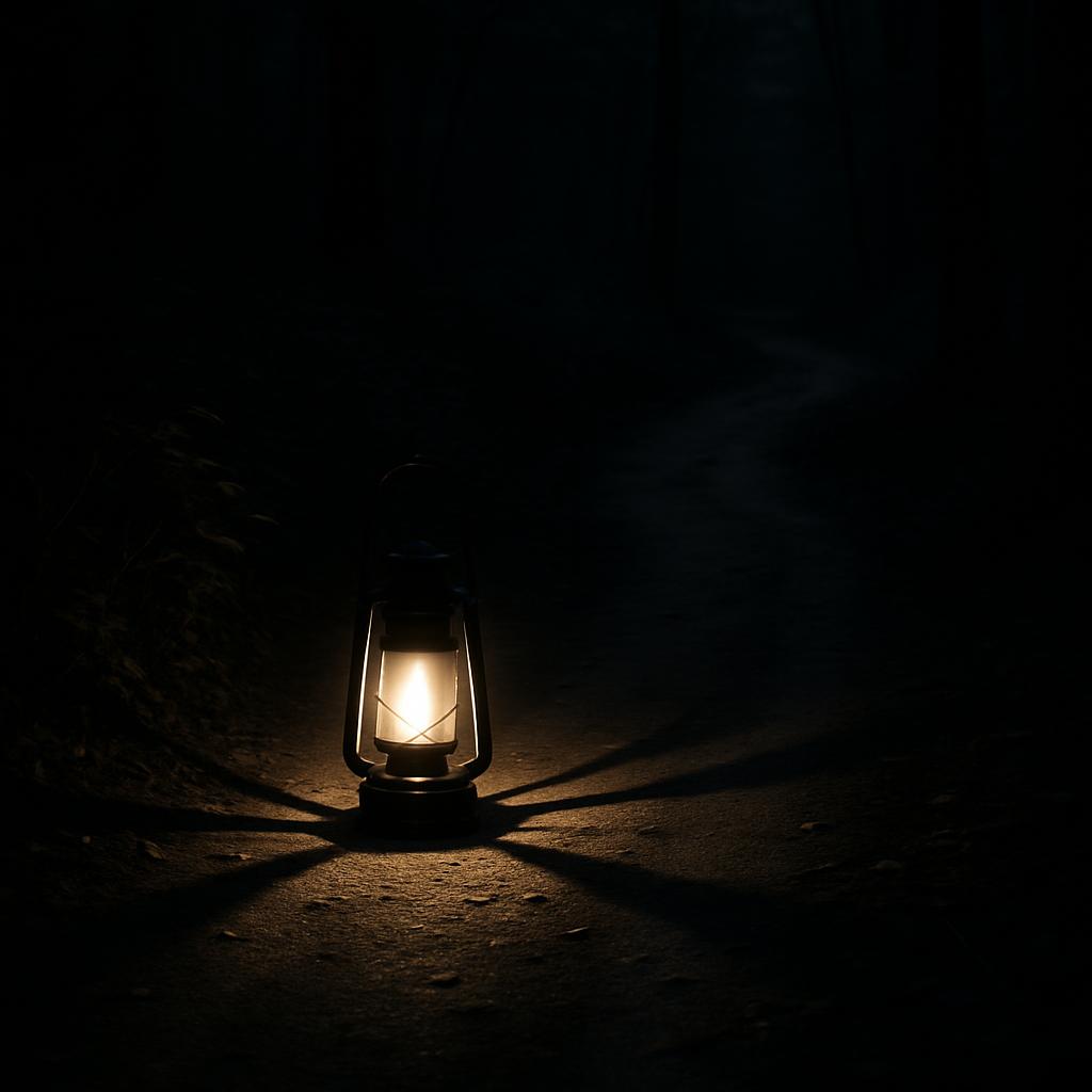 Uma lâmpada acesa em um ambiente escuro.